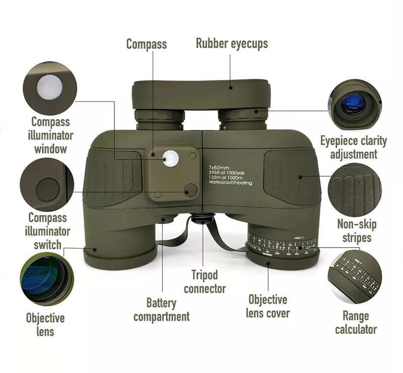 Optical Waterproof 7X50 12X50 10X50 Reticle Rangefinder Binoculars